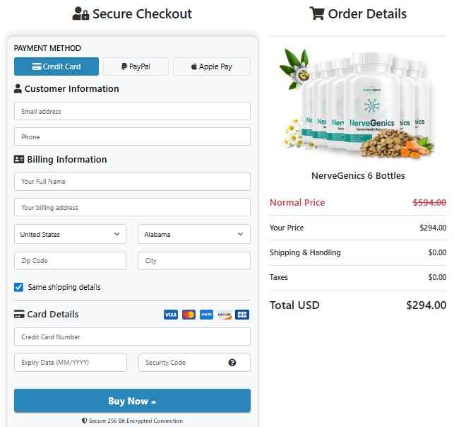 NerveGenics Secure Order Page - SSL Encrypted Checkout